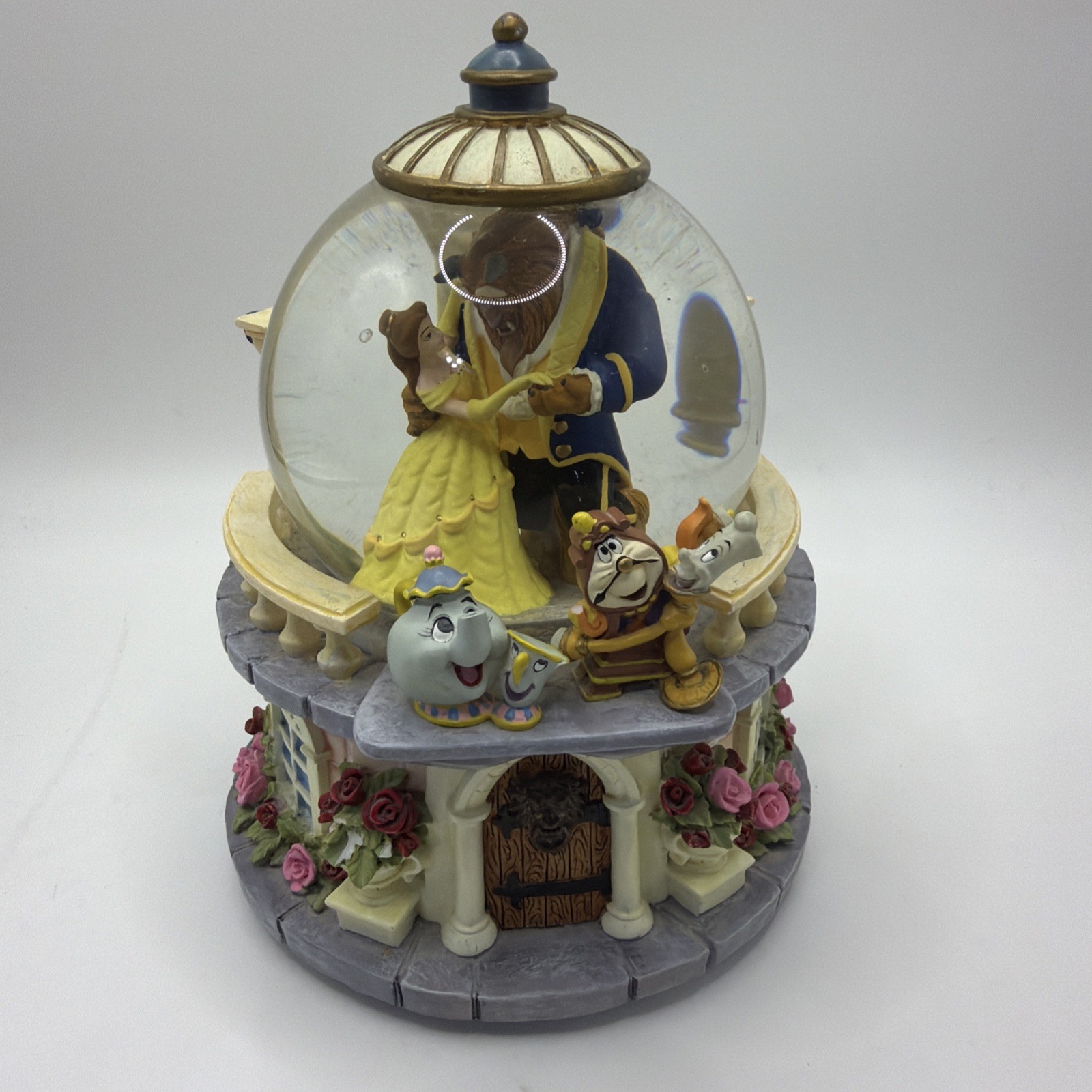 Disney Beauty & Beast Snow globe Musical 1991 Rare Belle Beast Mrs. Potts Chip