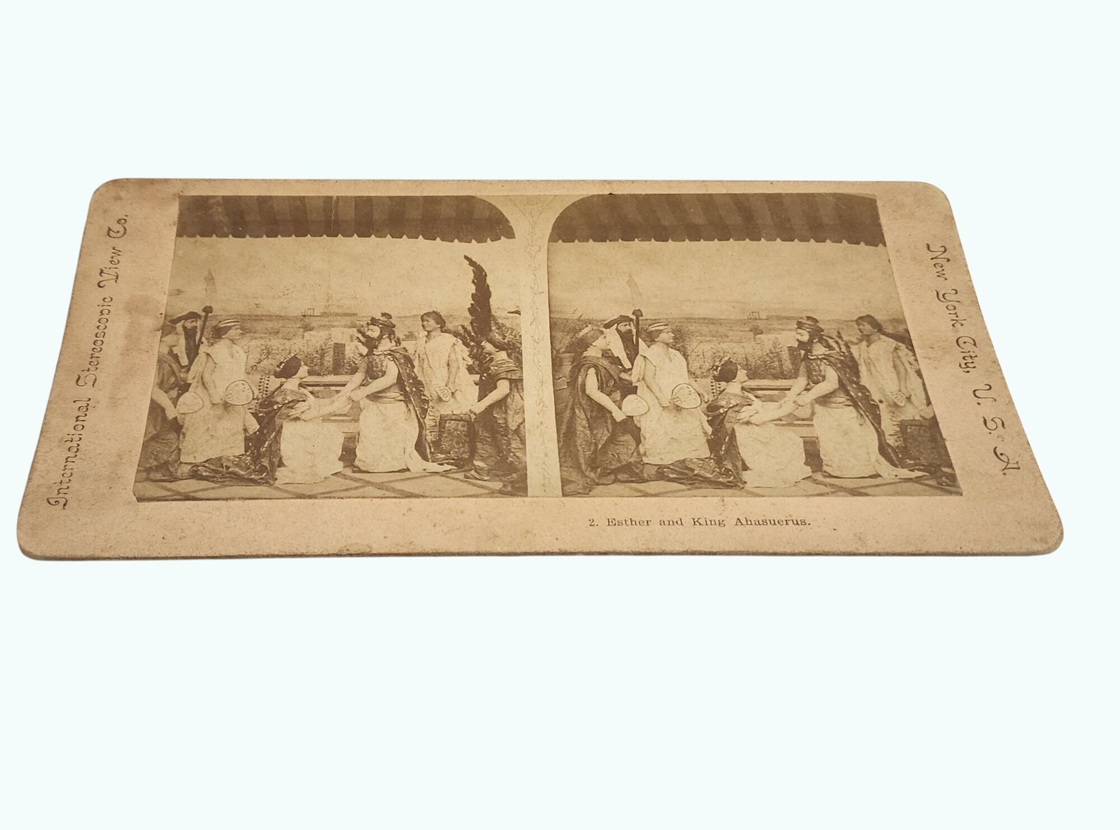 Antique Stereoview Esther And King Ahasuerus Depiction Religious