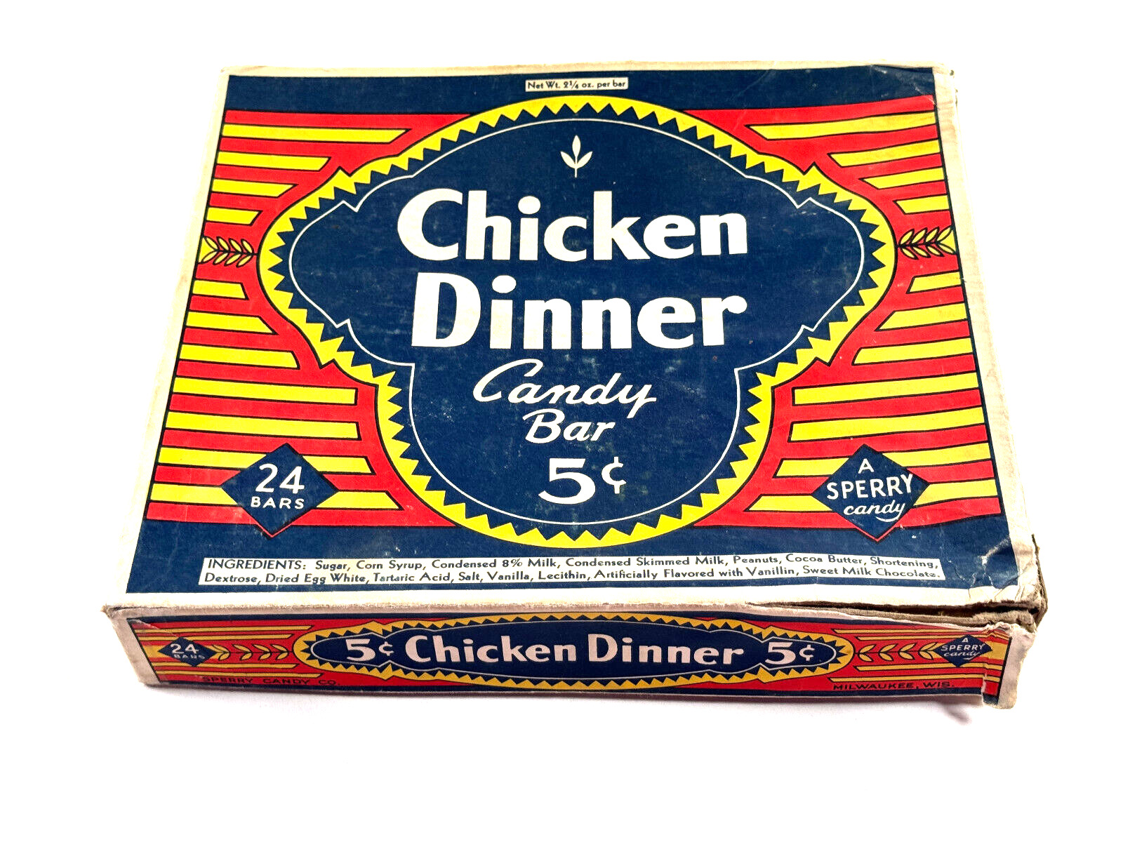 RARE 1920's Original Chicken Dinner Candy Bar 5 cent BOX nice see pics