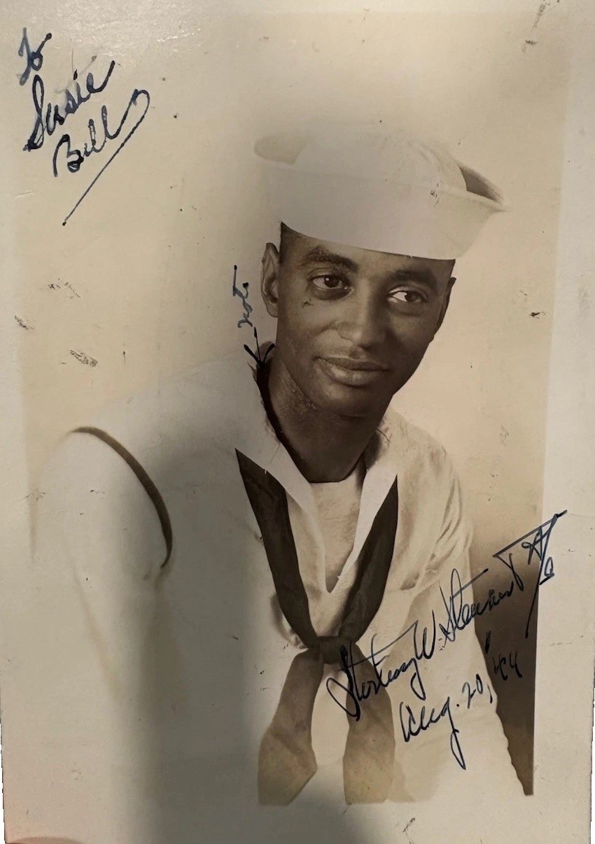 1944 WWII African American US Navy Sailor Signed RPPC Sweetheart Photo Bill