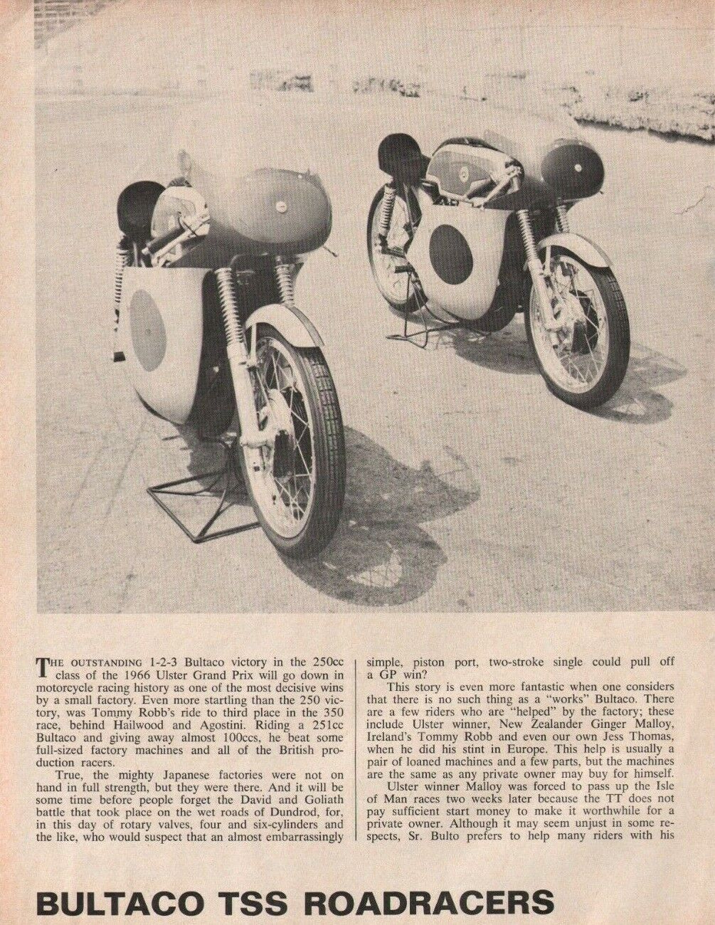 1966 Bultaco TSS 125 & 250 Roadracers - 6-Page Vintage Motorcycle Test Article