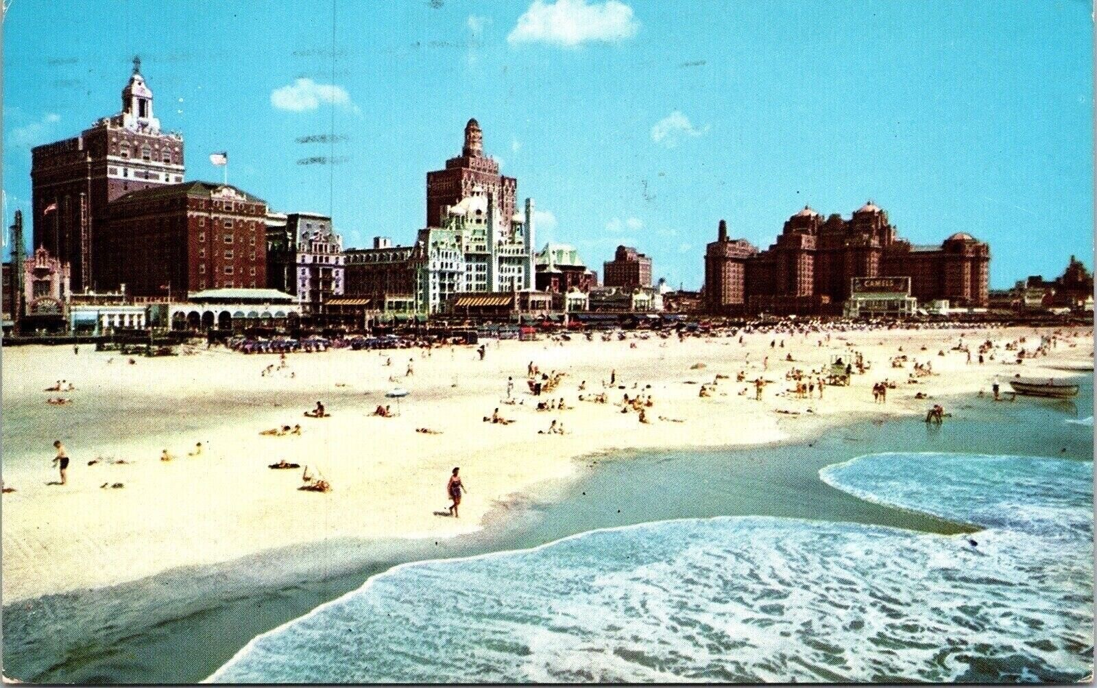 Atlantic City New Jersey NJ Beach Skyline Postcard PM Clean Cancel WOB Note VTG