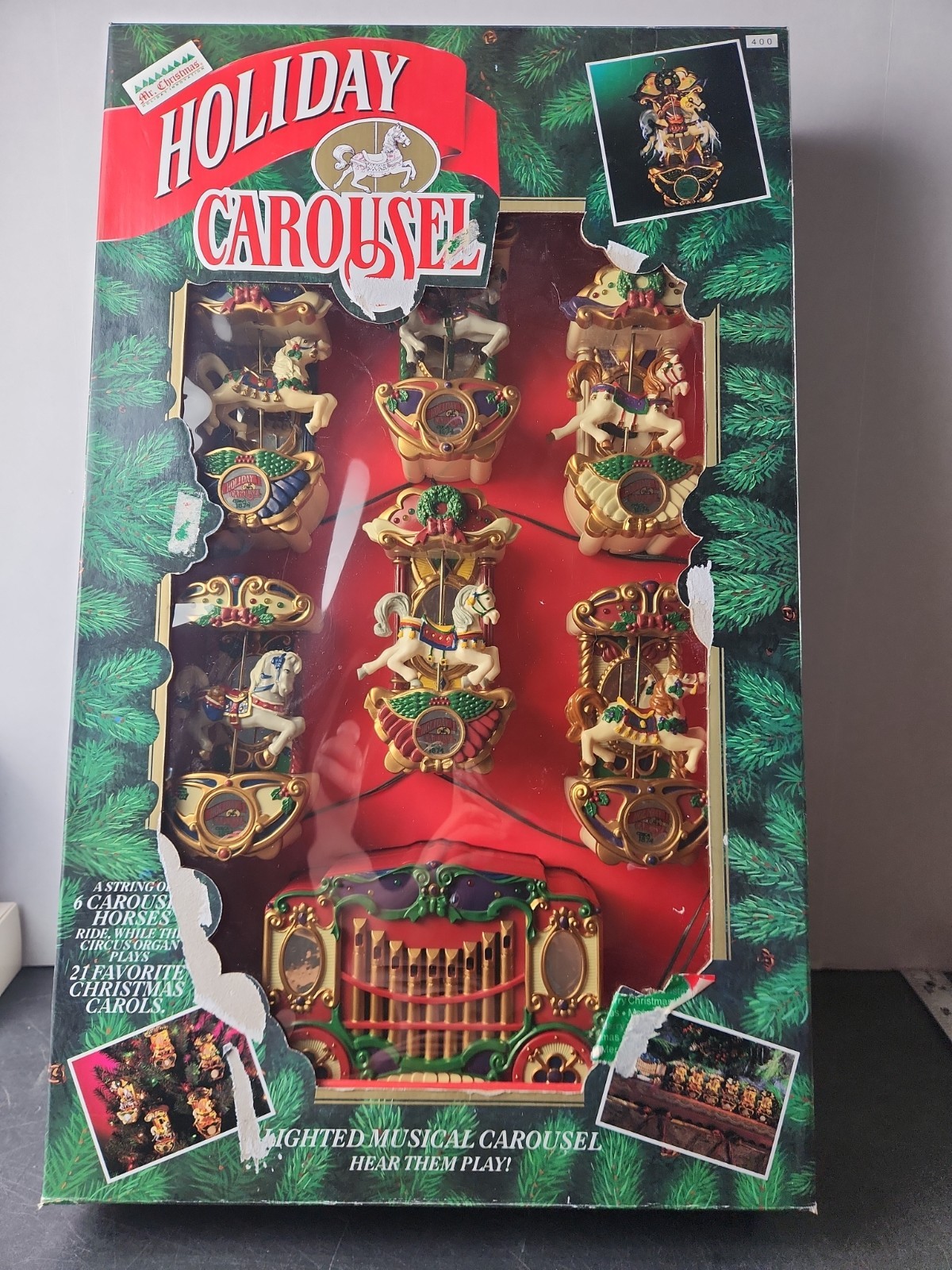VTG *NOS* 1992 MR CHRISTMAS HOLIDAY CAROUSEL LIGHT MUSICAL 6 HORSE CIRCUS ORGAN