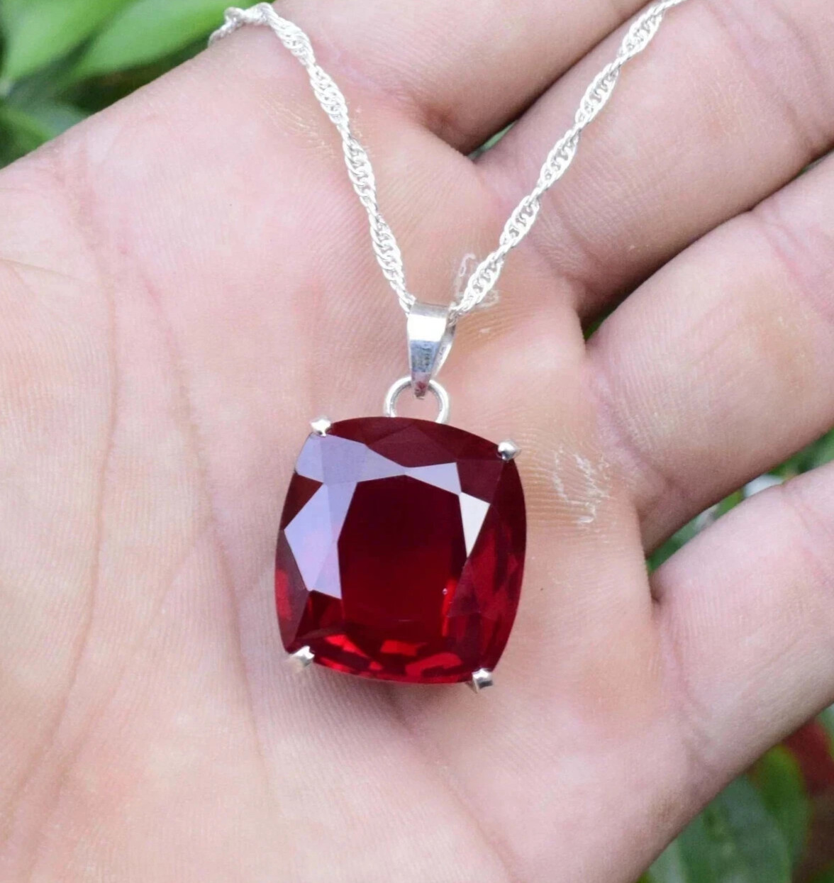 31 Ct Natural Red Ruby Pendant 925 Sterling Silver Cushion Cut IGL Gemstone 6GHW