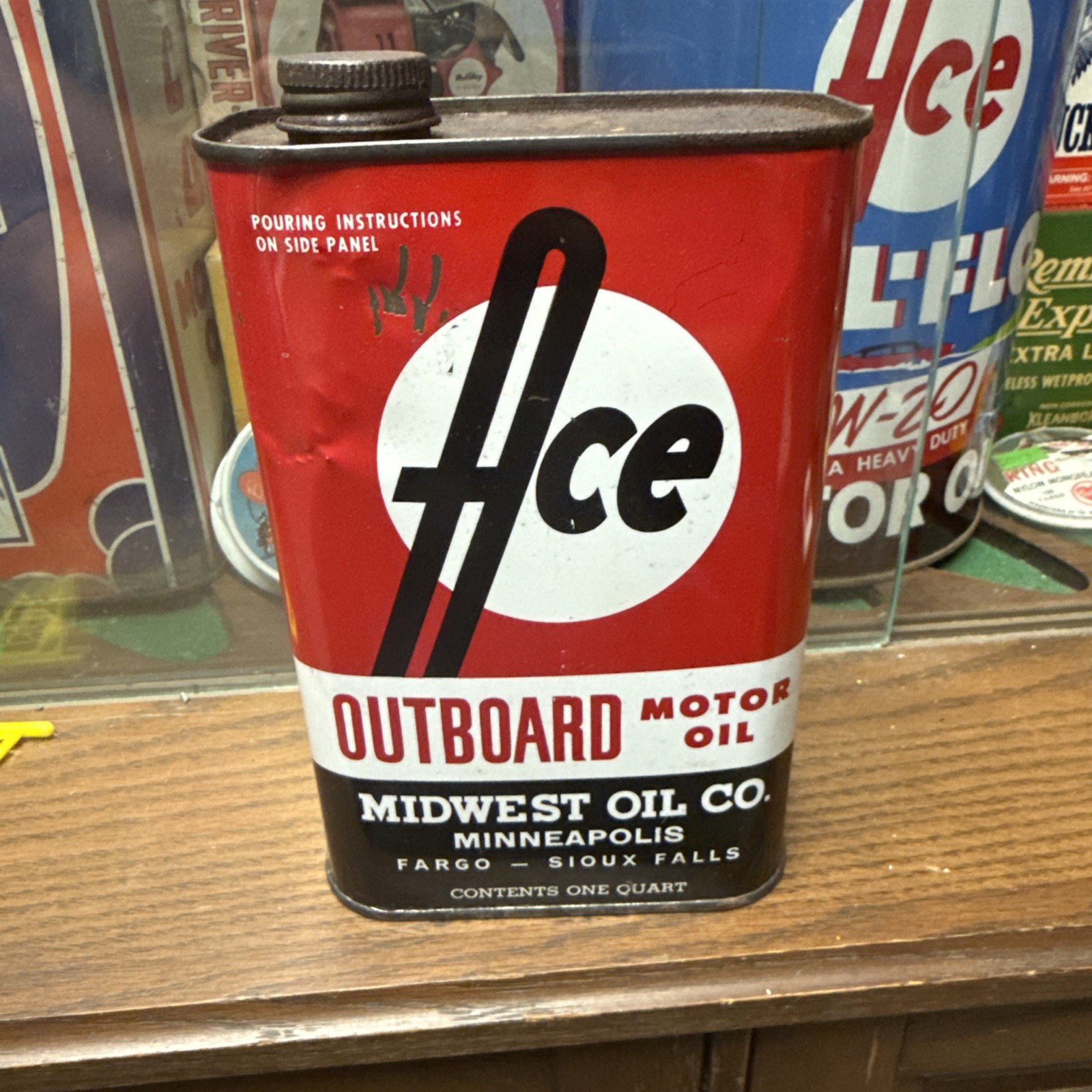 Ace Midwest Oil Outboard Square quart Can Vintage