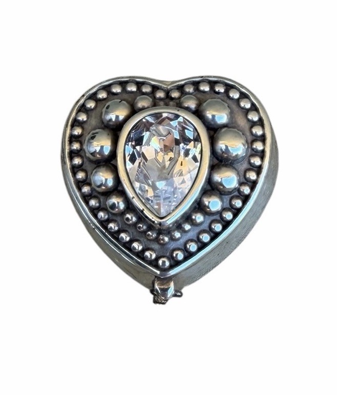 Brighton Silver Tone Heart Trinket Jewelry Box Crystal Accent Hinged