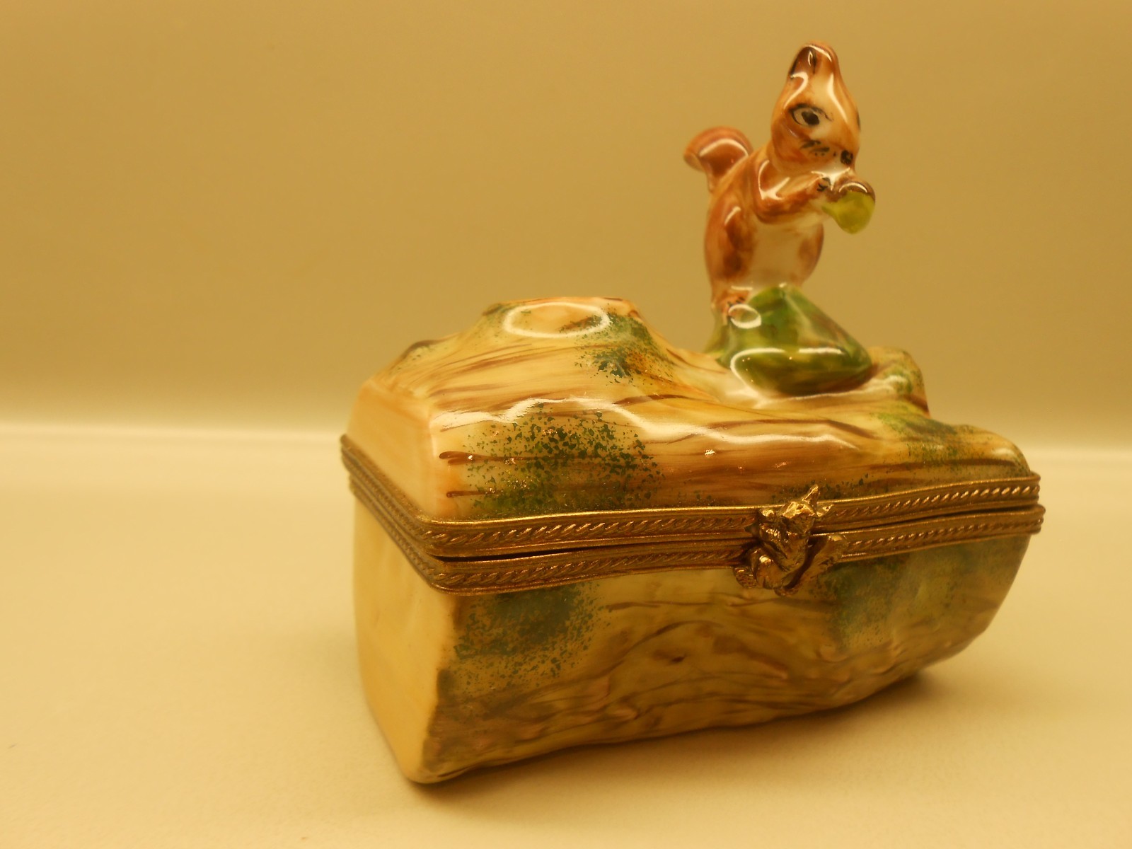 RARE Authentic Vintage Limoges Box - France - Squirrel on Log - Artist Initialed