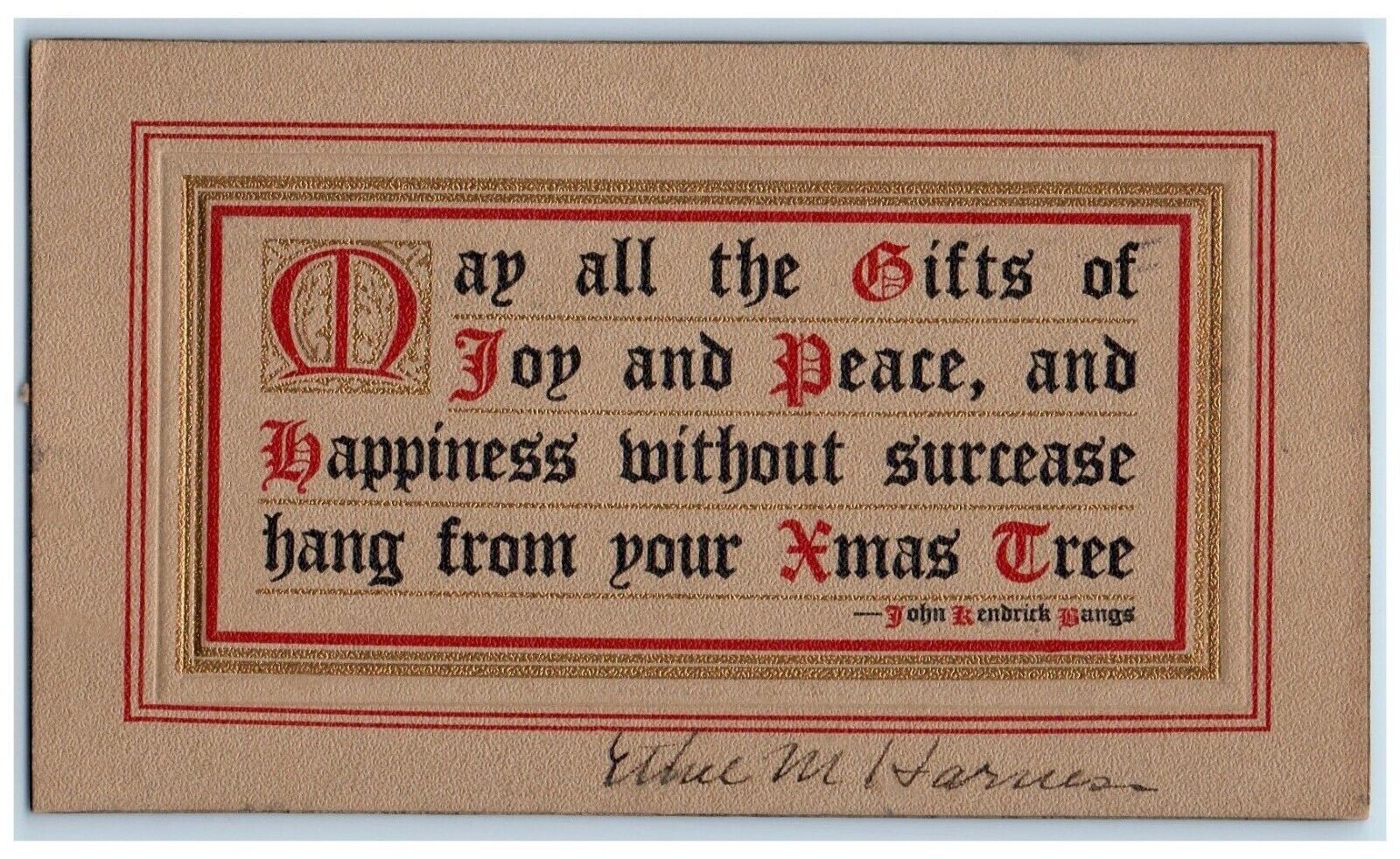 1910 Christmas Motto John Kendrick Bangs Minimalist Columbus Ohio OH Postcard