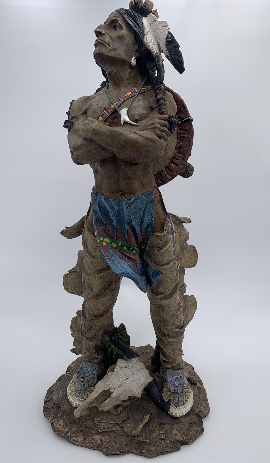 Beautiful Vintage Native American Warrior Sculpture 2 Feet Tall Resin?