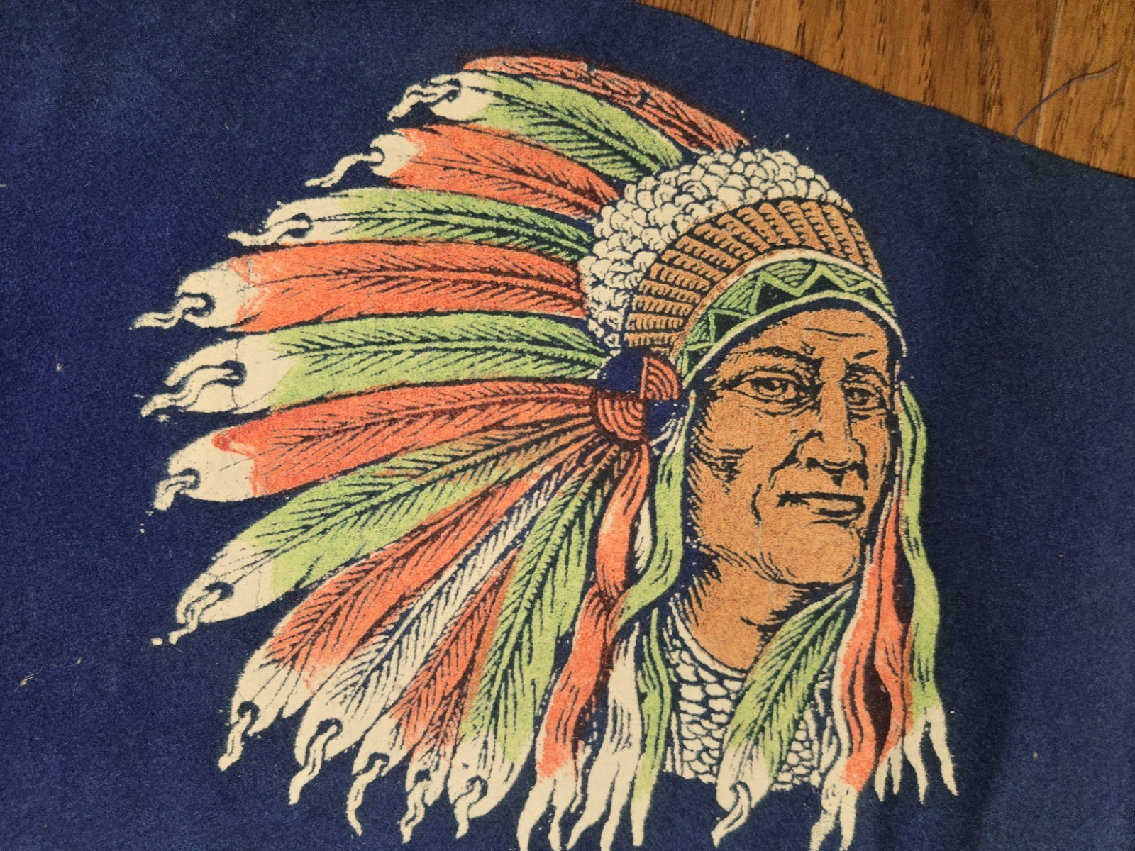 VTG C. 1940\'S BILOXI MISSISSIPPI SOUVENIR PENNANT BLUE WITH CHIEF INDIAN HEAD A+