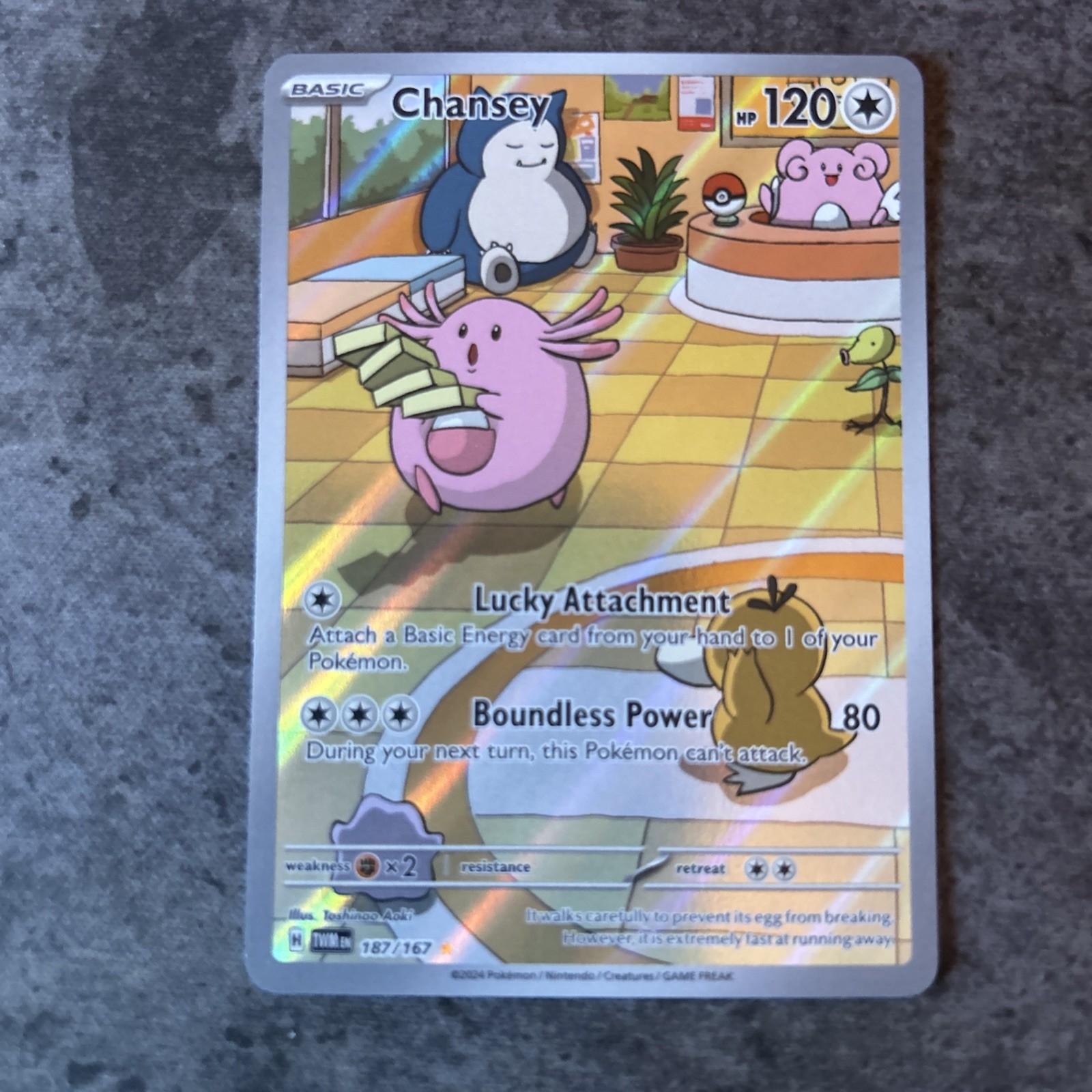 Pokémon TCG Chansey 187/167 Twilight Masquerade Rare Full Art Holo ENG 2024 Pokémon TCG Chansey 187/167 Twilight Masquerade Rare Full Art Holo ENG 2024