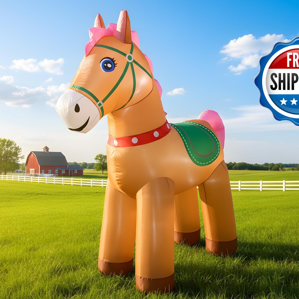 TRMESIA 6FT Christmas Spring Farm Ranch Horse Inflatable Blow Up Cute Animals