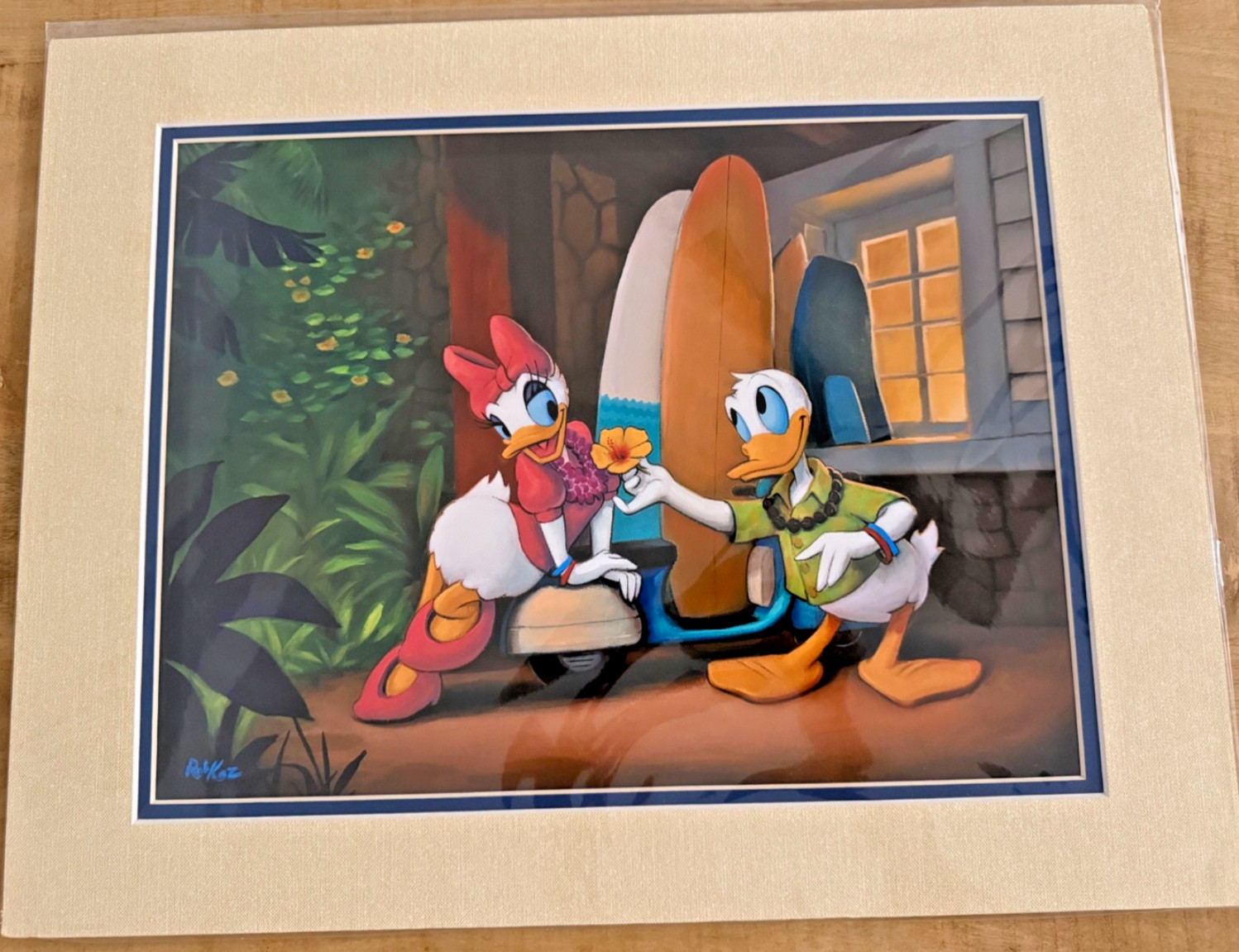 Disney Daisy & Donald Duck Rob Kaz 18x14” A Hawaiian Honey Aulani Resort Matted