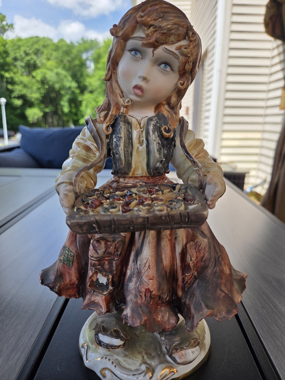 Large Vintage Hand Painted Italian Girl Figurine Serving Tray Statue 12\