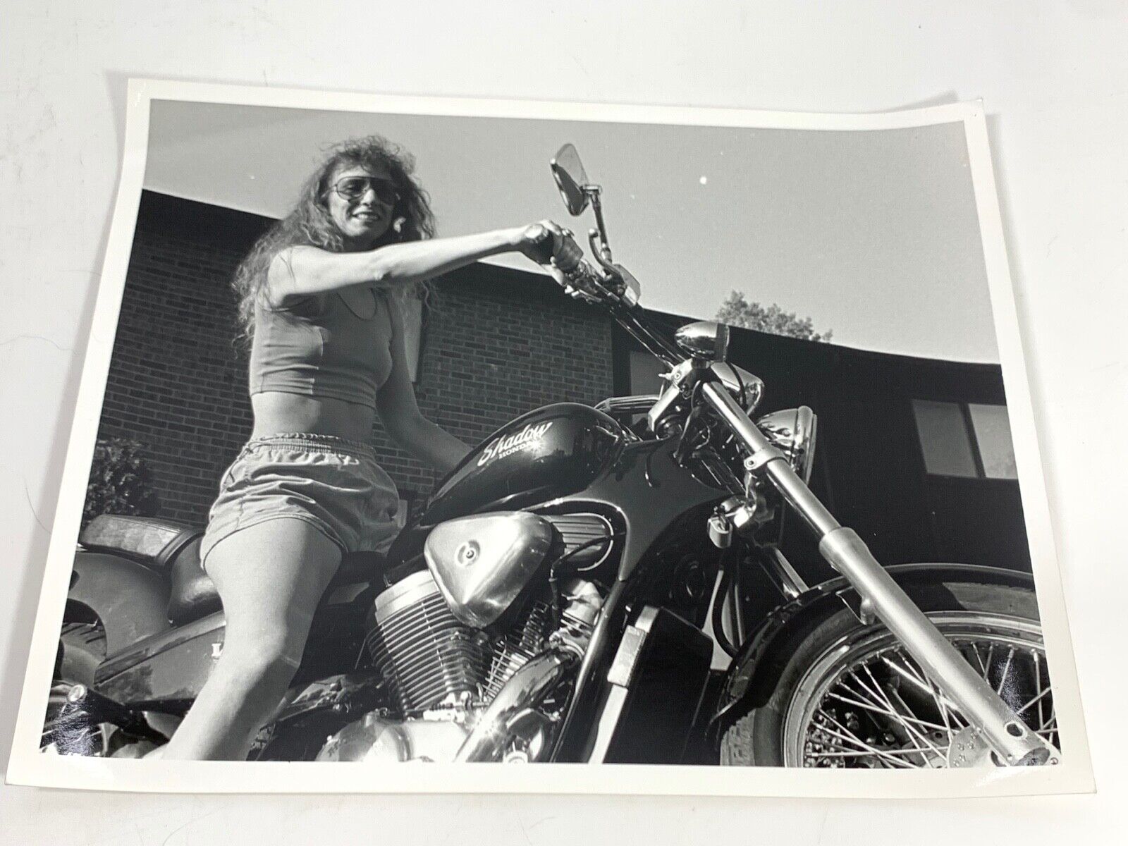 (Ao) LARGE Found Photograph Biker Chick Woman Lady 8x10 Glossy Honda Shadow