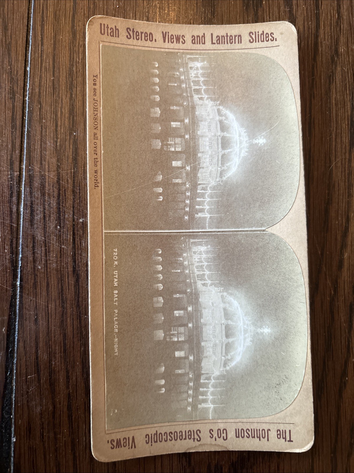 Rare Antique 1900 Night Stereoview Utah Salt Palace Illuminated Johnson Co Photo