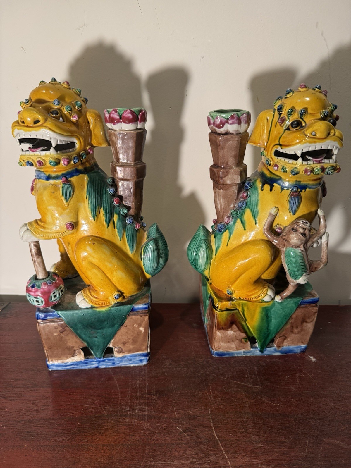 PAIR OF YELLOW GLAZED FU DOGS PAIR OF YELLOW GLAZED FU DOGS