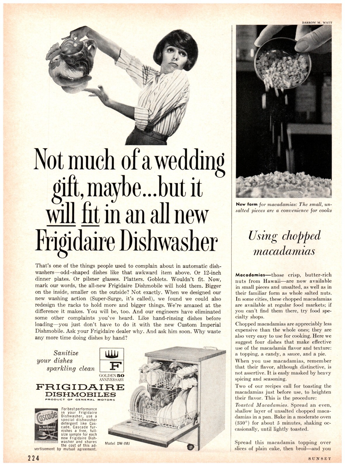 PRINT AD, 1965 Frigidaire Dishwasher 60's Wedding Gift Cute Housewife Pitcher