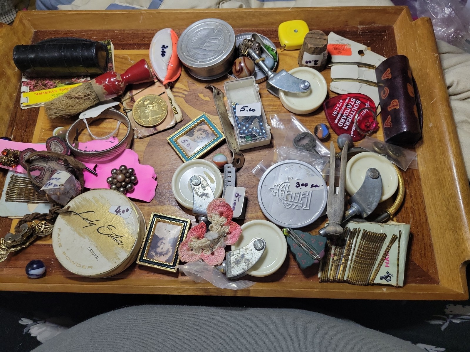 Junk Drawer Lot of Vintage & Antique Collectibles Marbles Bracelets Coin