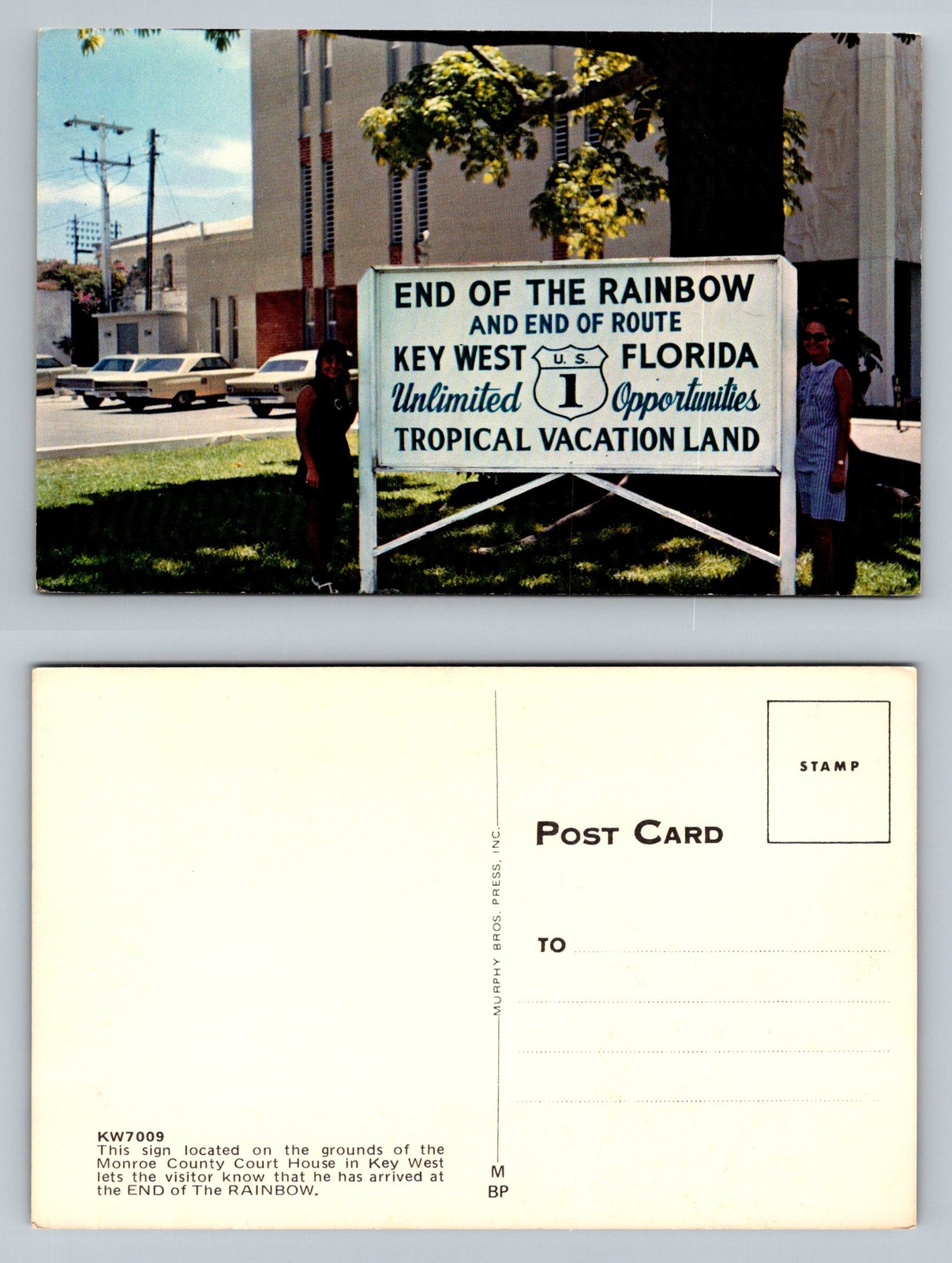 Key West, FL-Florida, End of the Rainbow Route U.S. Rt. 1 Sign Vintage Postcard