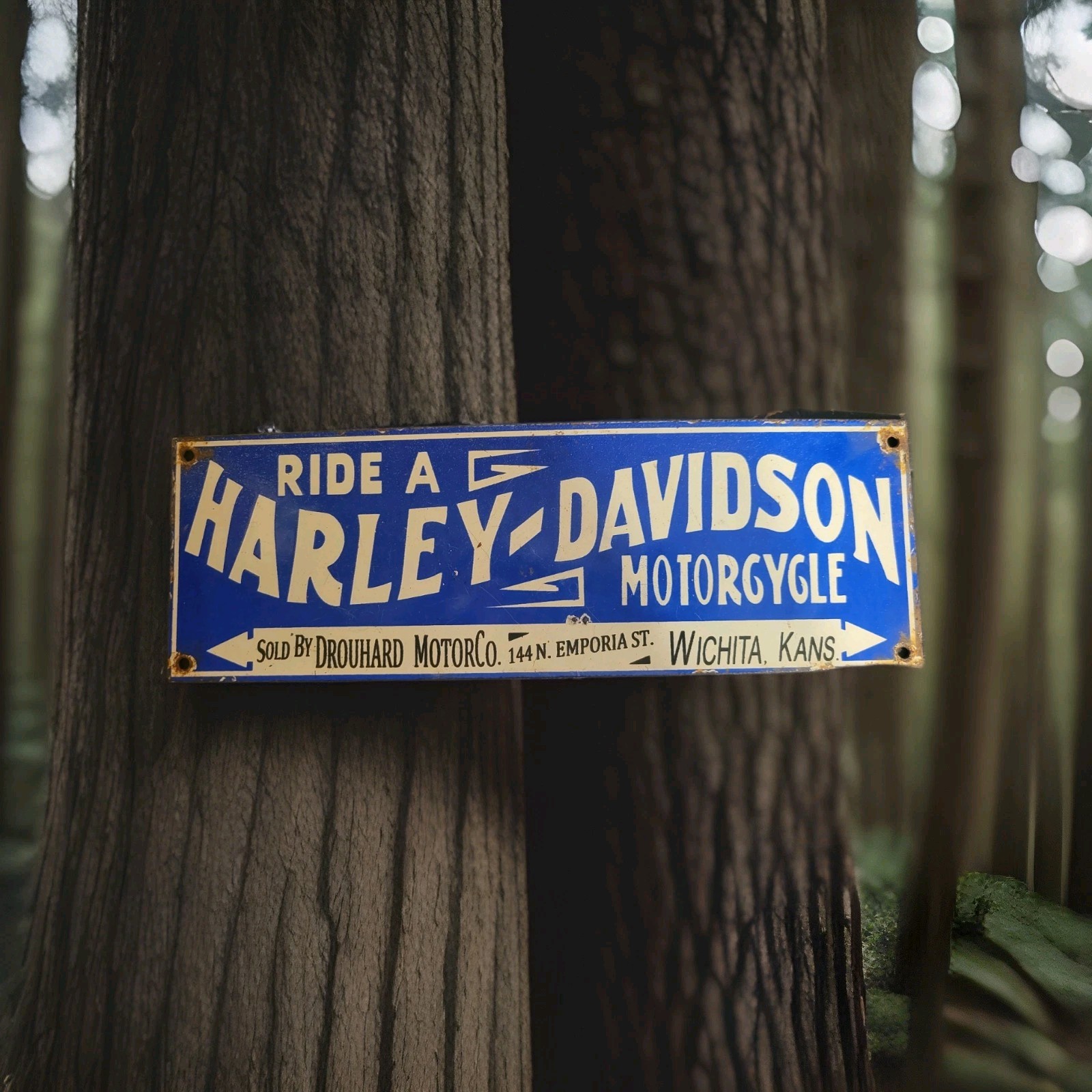 Vintage Harley Davidson Motorcycles Porcelain Sign Wichita Kansas Gas Oil 12\