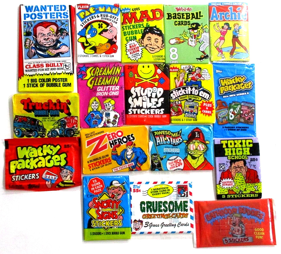 SEALED PACK LOT OF 17 DIFFERENT-PAC-MAN-MAD-WACKY-WANTED-WEIRD-OHS-TRUCKIN-TOXIC