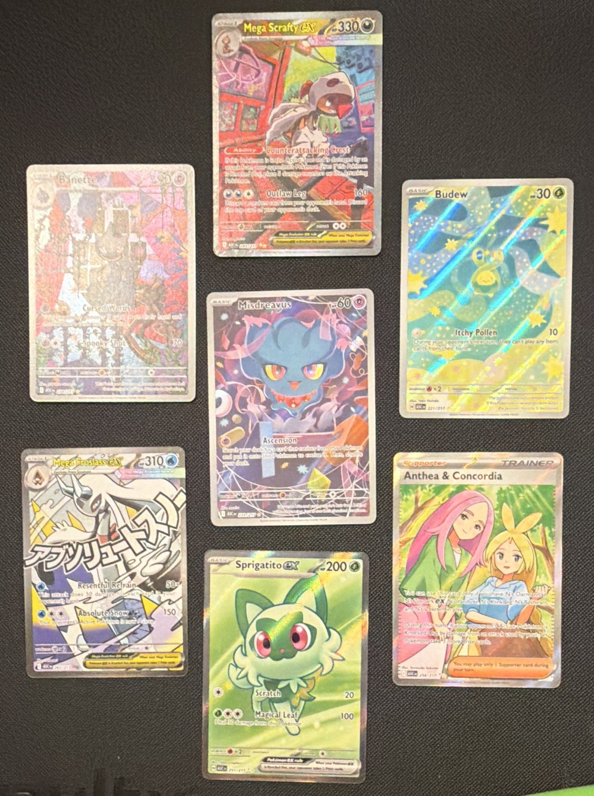 Pokemon TCG Ascended Heroes Mega Scrafty Ex SIR 7-card Lot NM+ Banette Budew EX