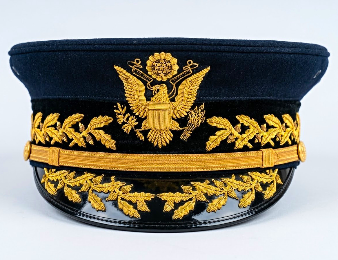 US Military General Officer Dress Cap Gold Bullion Peak Hat WWII Style Uniform