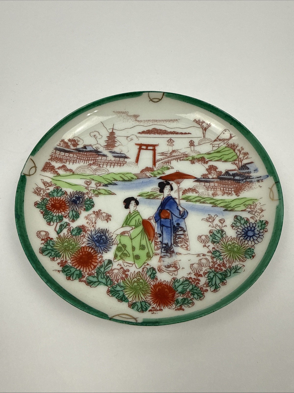 Japanese Eggshell Porcelain Saucer Geisha Girls Japan Vintage Japanese Eggshell Porcelain Saucer Geisha Girls Japan Vintage
