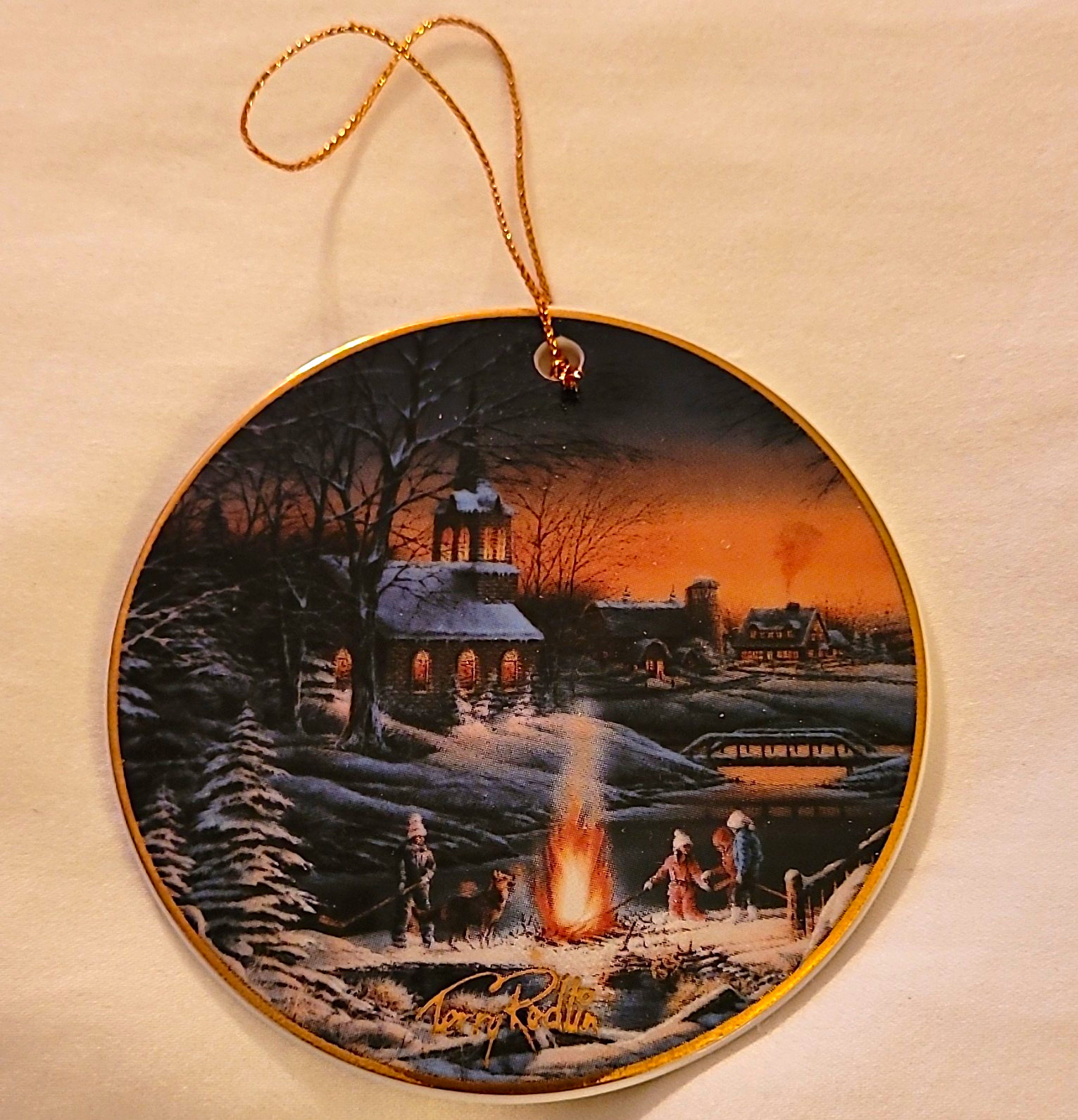 Terry Redlin Sharing the Evening 1995 Vintage Hanging Christmas Ornament Round