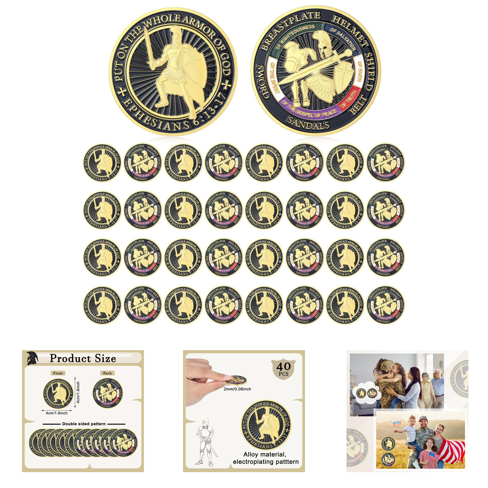 Armor of God Coins 20 Pack Metal Christian Challenge Coins Religious Prayer