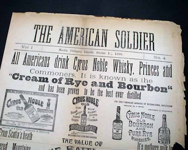 Rare MANILA Philippines Islands Filipino-American War 1898 Military Newspaper