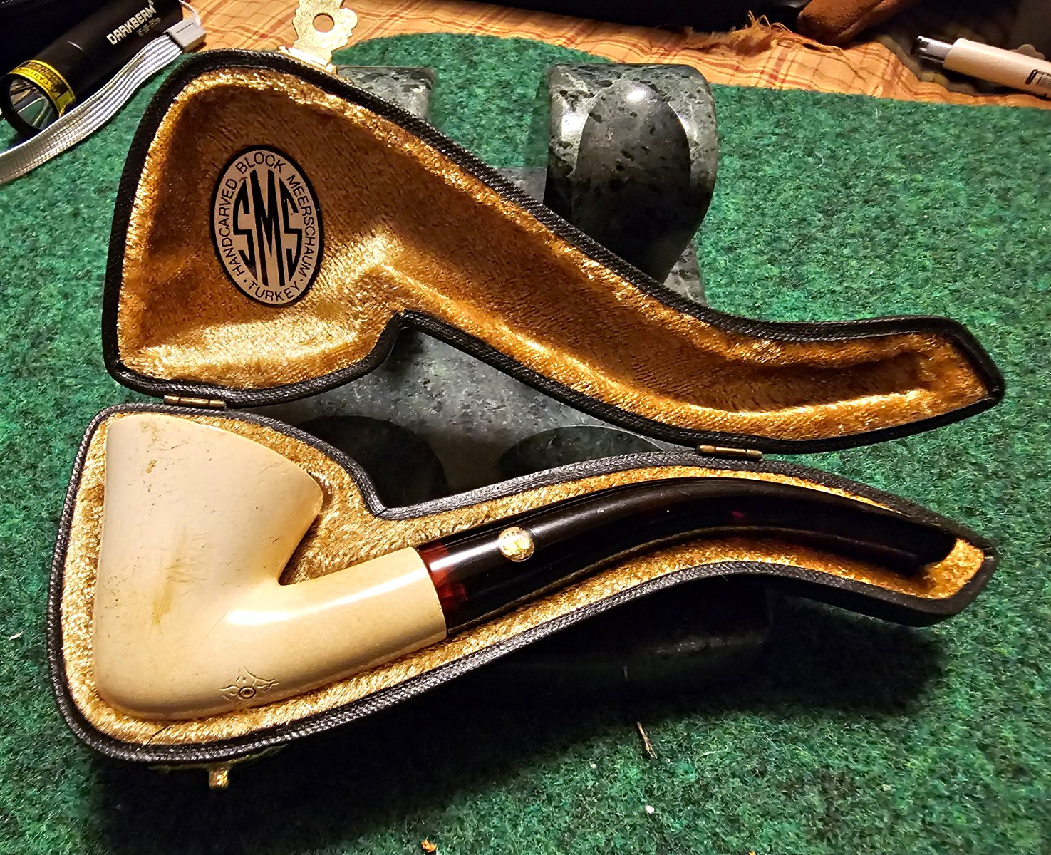SMS Meerschaum Block Meerschaum Poker Tobacco Smoking Pipe w/ Black Hard Case