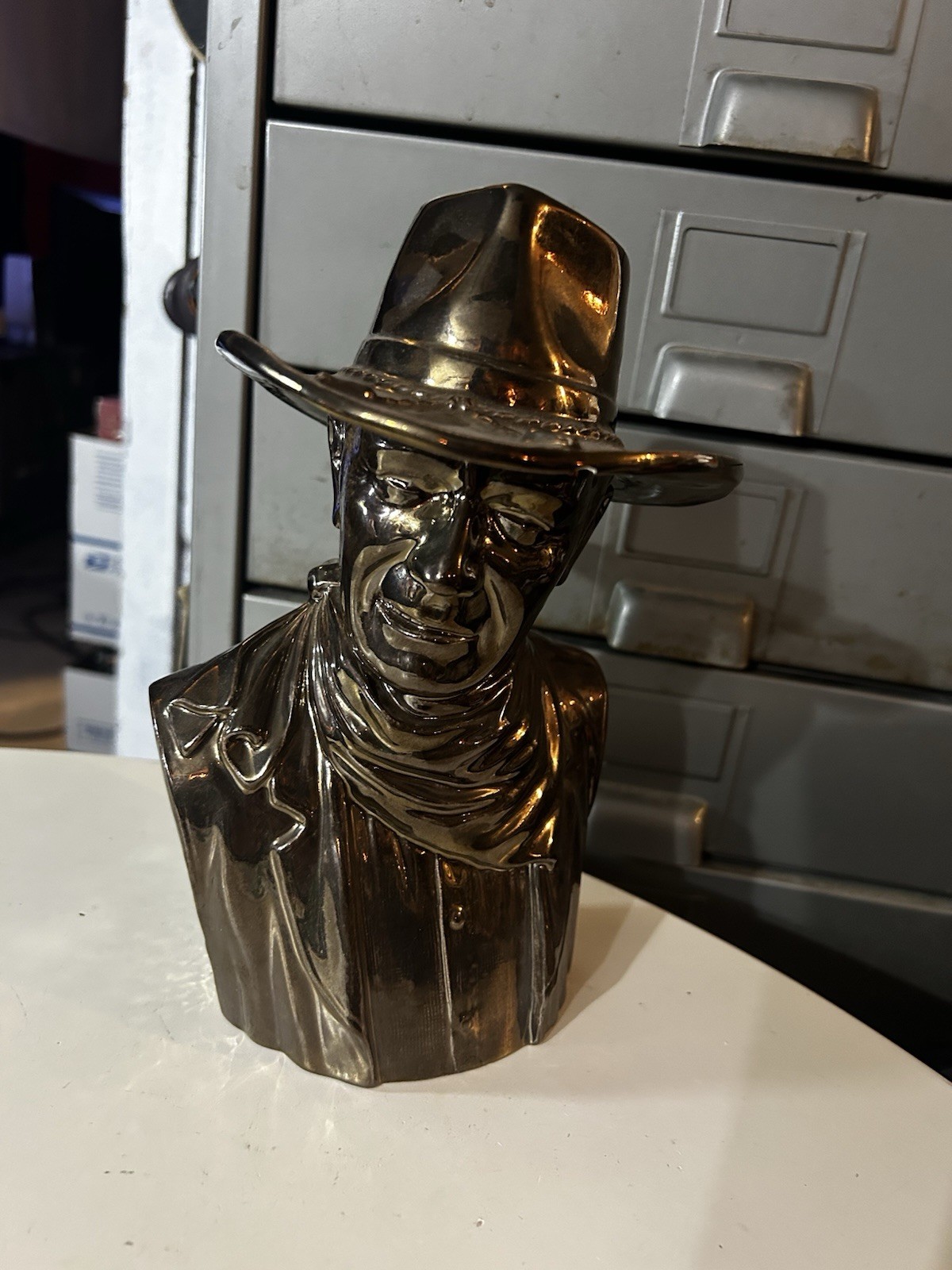 Vintage The Duke John Wayne Cowboy Bust Sculpture Signed Anthony Western Decor