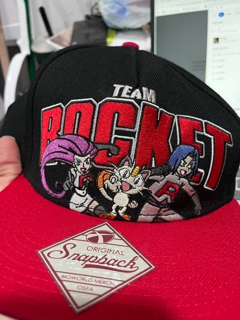 POKEMON TEAM ROCKET JESSIE JAMES MEOWTH BLACK AND RED SNAPBACK 