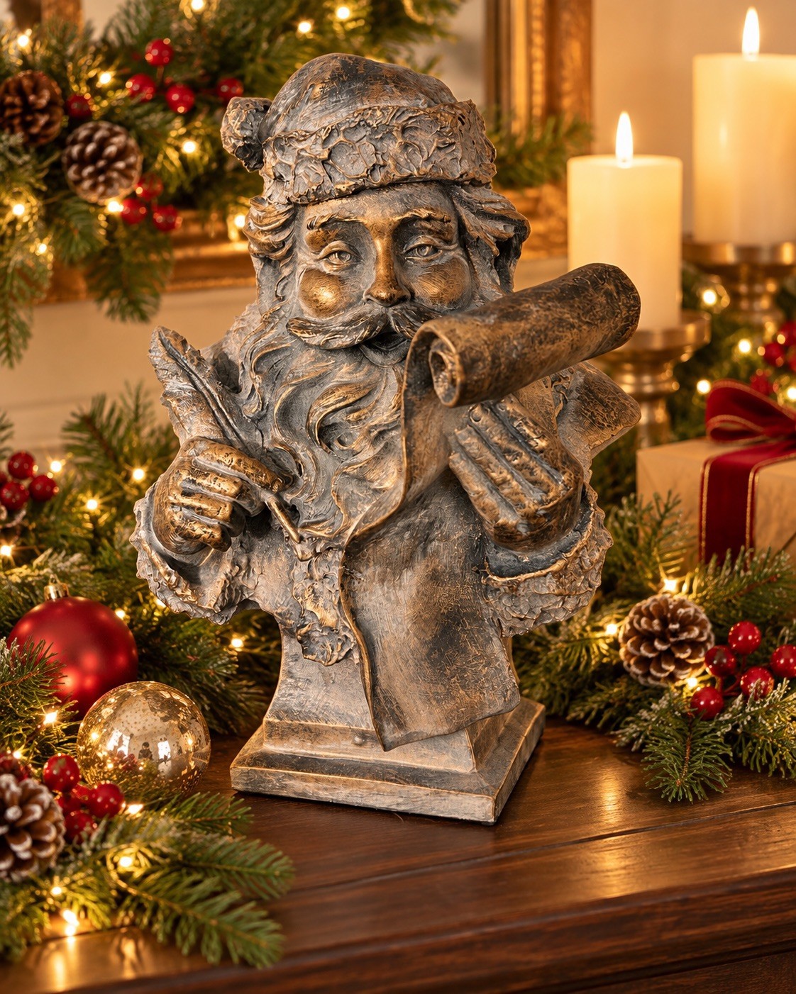 Mark Roberts Style Bronze Gold Antiqued Santa Claus Bust Holiday Christmas 16\