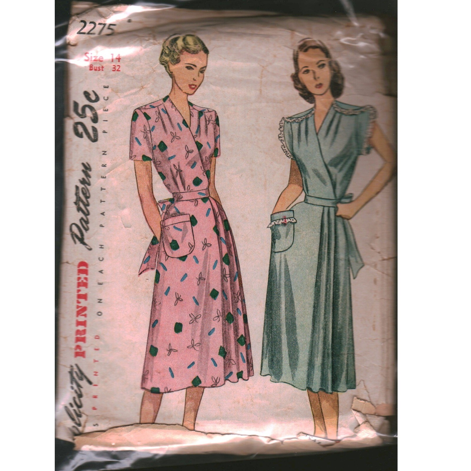 Vintage Simplicity 2275 Wrap Around Dress Sewing Pattern Size 14 Bust 32 Retro