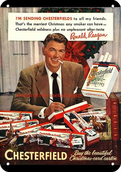 1951 PRESIDENT RONALD REAGAN Smokes a Cigarette DECORATIVE REPLICA METAL SIGN