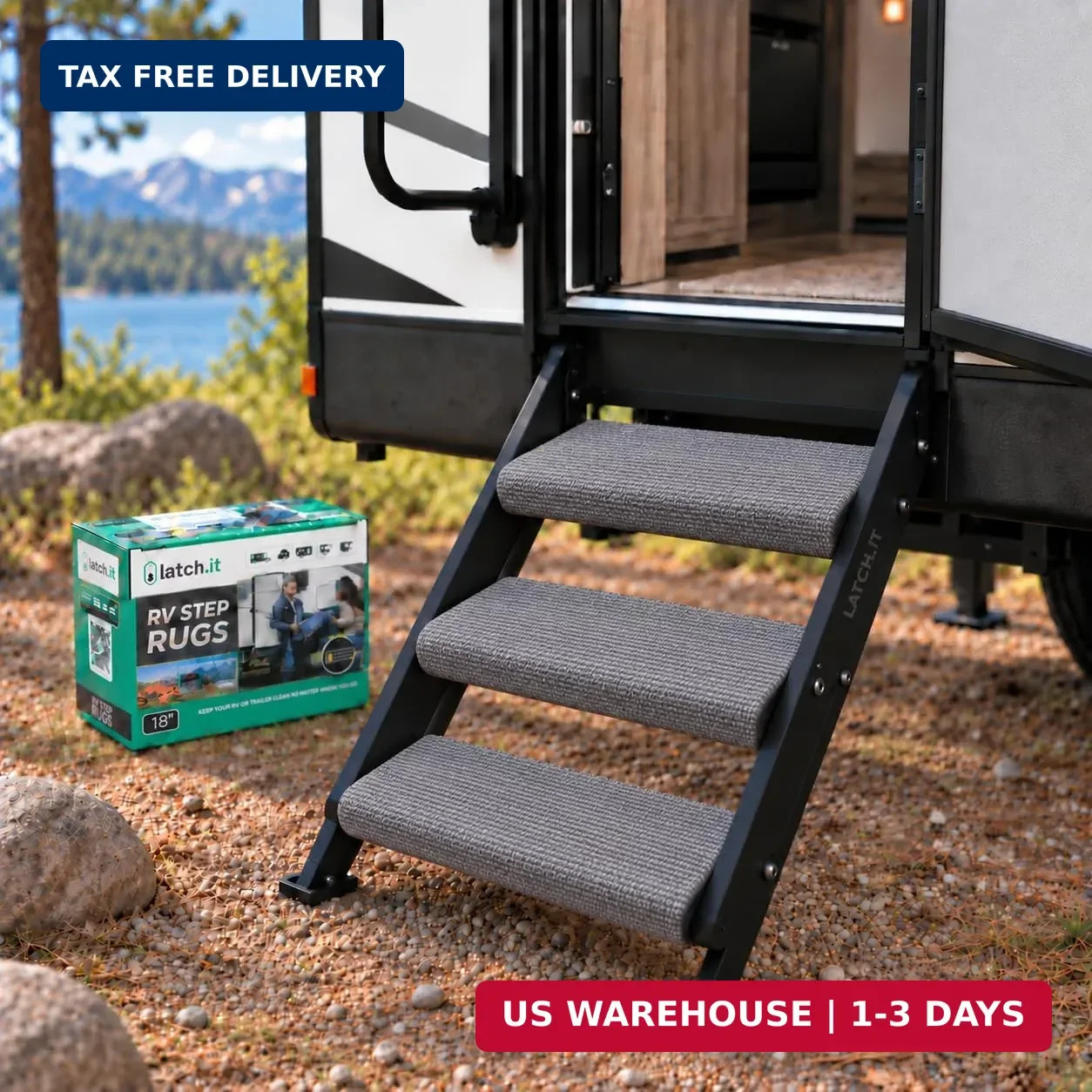 LATCH.IT RV Step Covers 3 Pack | 18-inch Wide Camper Step Covers - Gray