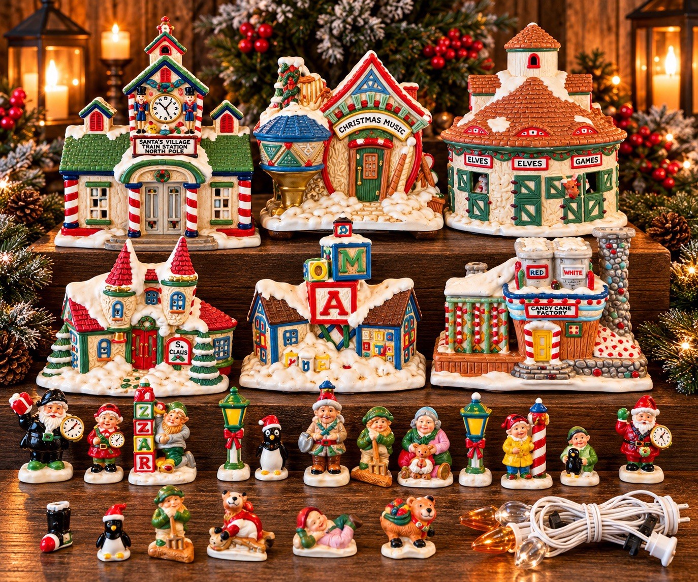 Vintage 1993 Mercuries USA Christmas Village 20 Pc Ceramic Set Lights Working