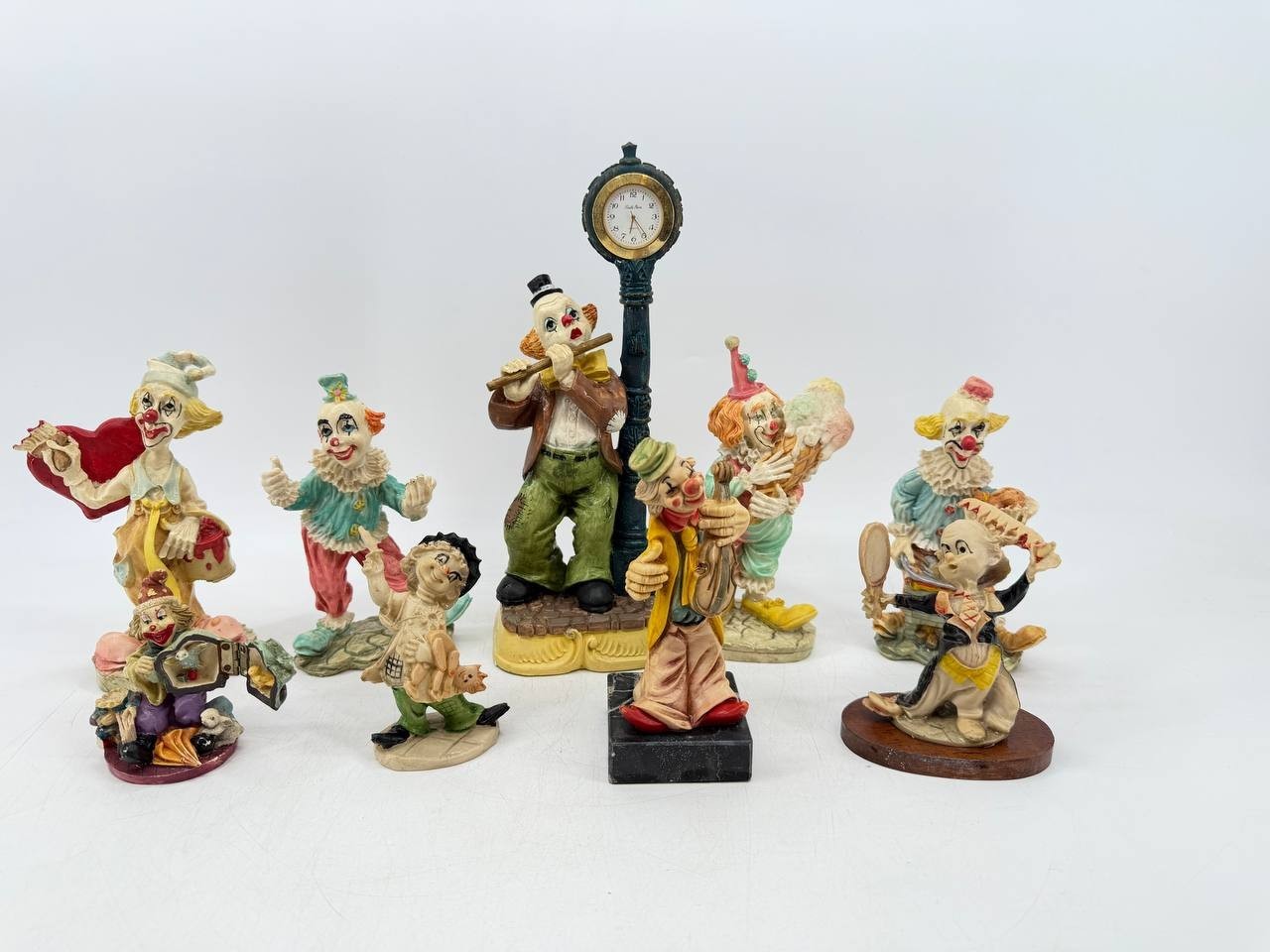 Vintage Resin Clown Figurine Lot Clock China Circus Decor 5.6 lb