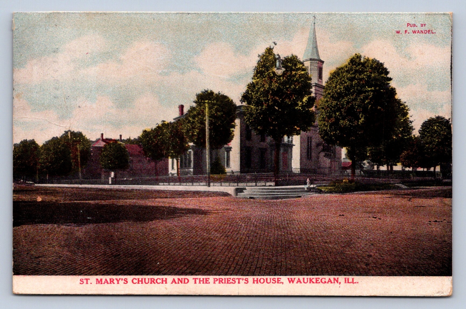 K7/ Waukegan Illinois Postcard c1910 St Mary's Church Priests Home 633