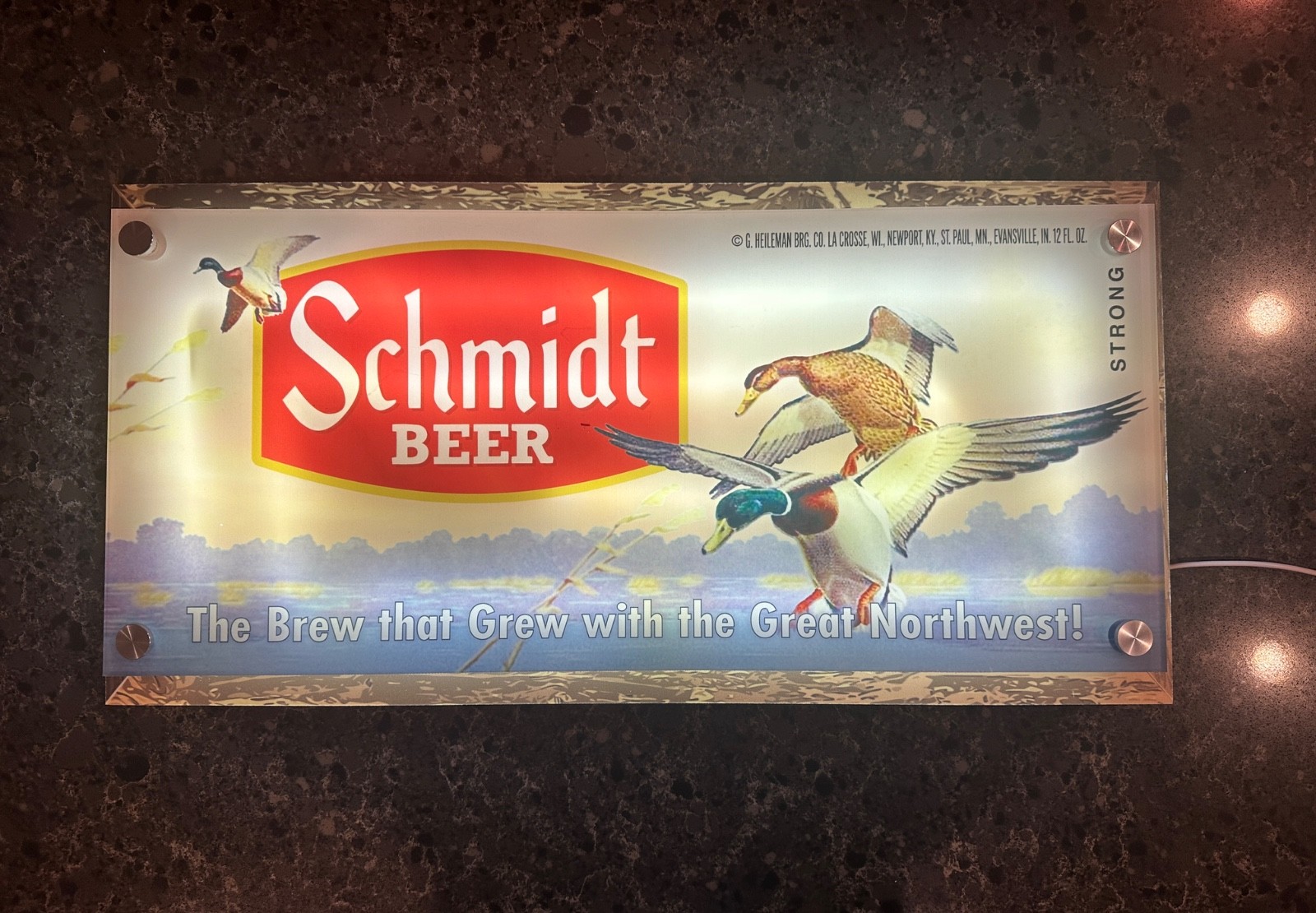 Schmidt Beer Lighted Sign Mallard Ducks 12x24 Acrylic LED Man Cave Bar Decor