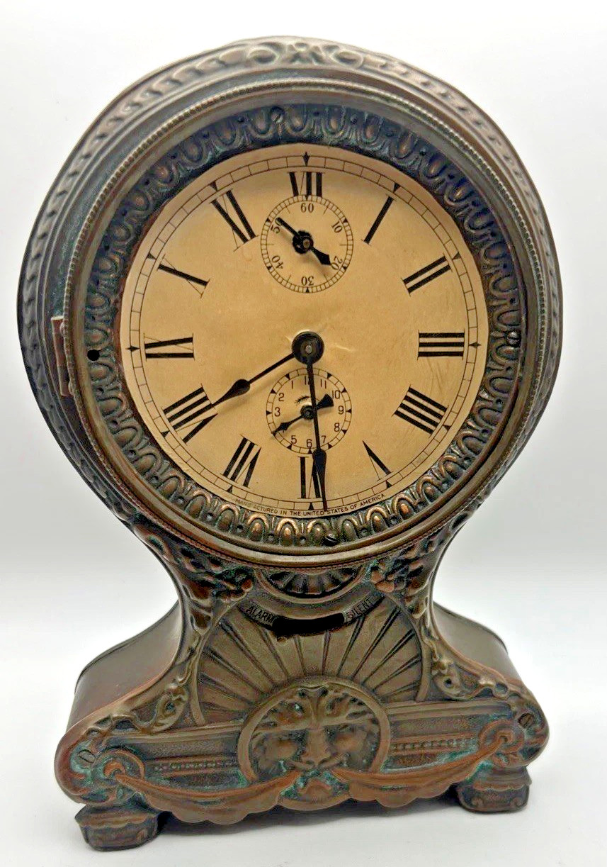 SUPER RARE ANTIQUE SETH THOMAS COPPER MANTLE CLOCK OLD MAN OF THE NORTH 1900