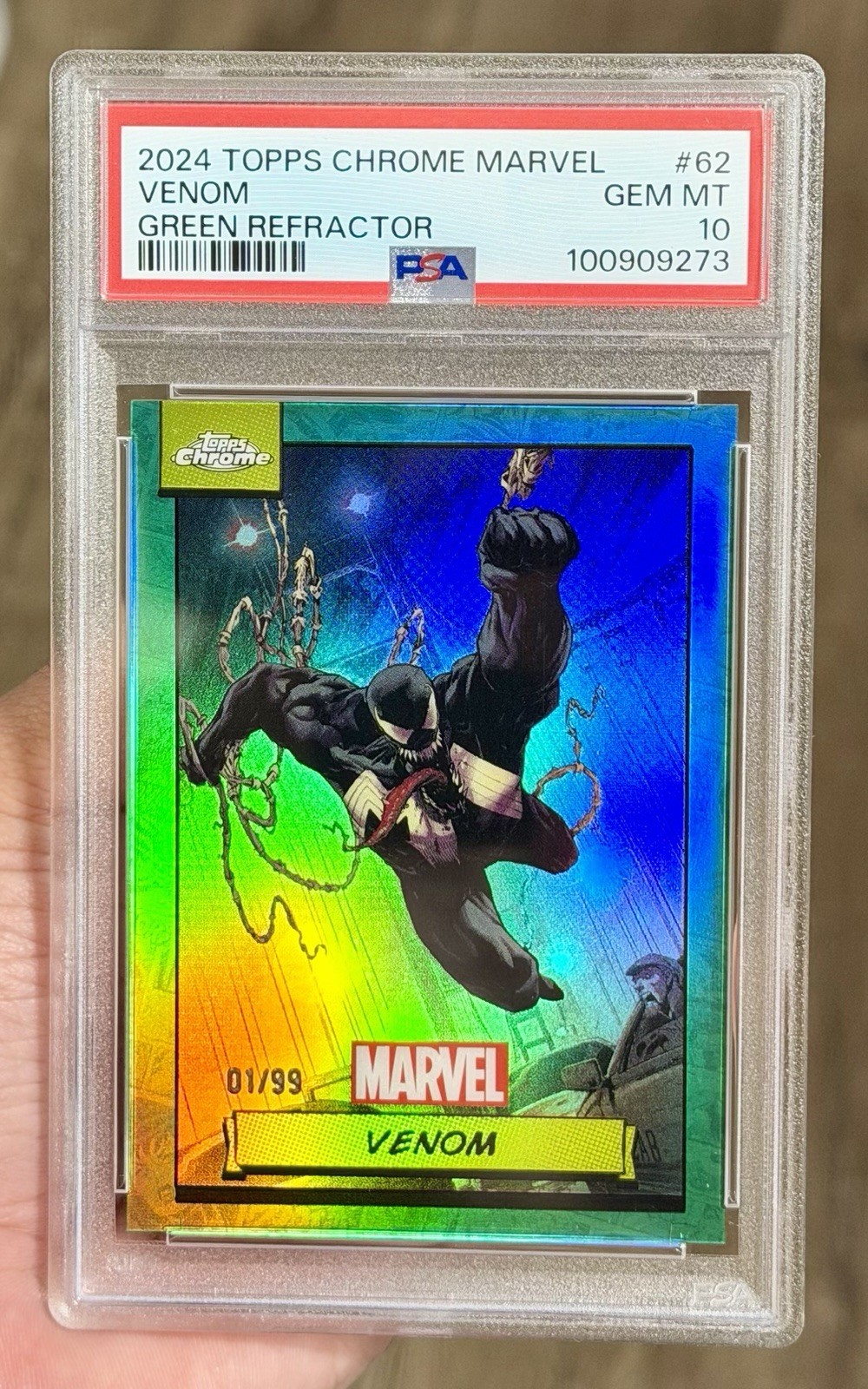 2024 Topps Chrome Marvel Venom True Green #1/99 PSA 10
