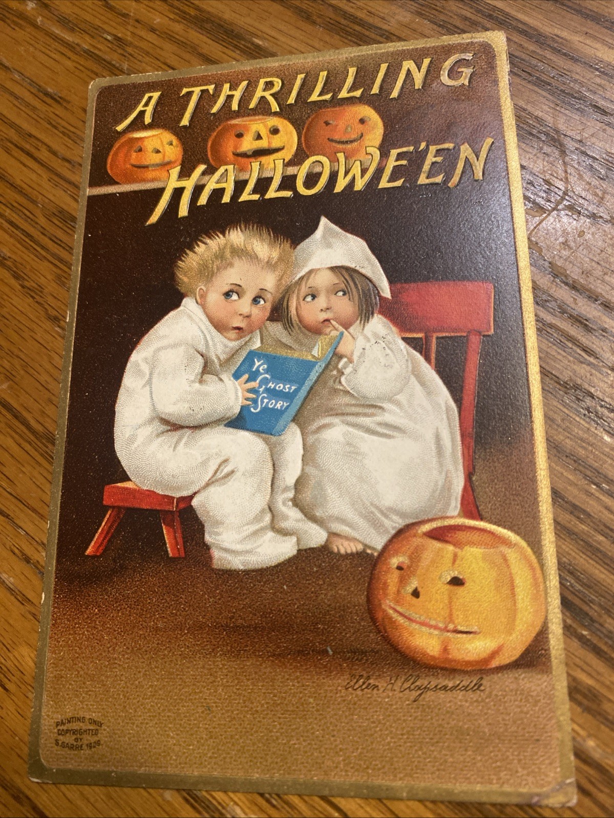 Antique Ellen Clapsaddle Halloween Postcard Ghost Children Ye Ghost Story 1909
