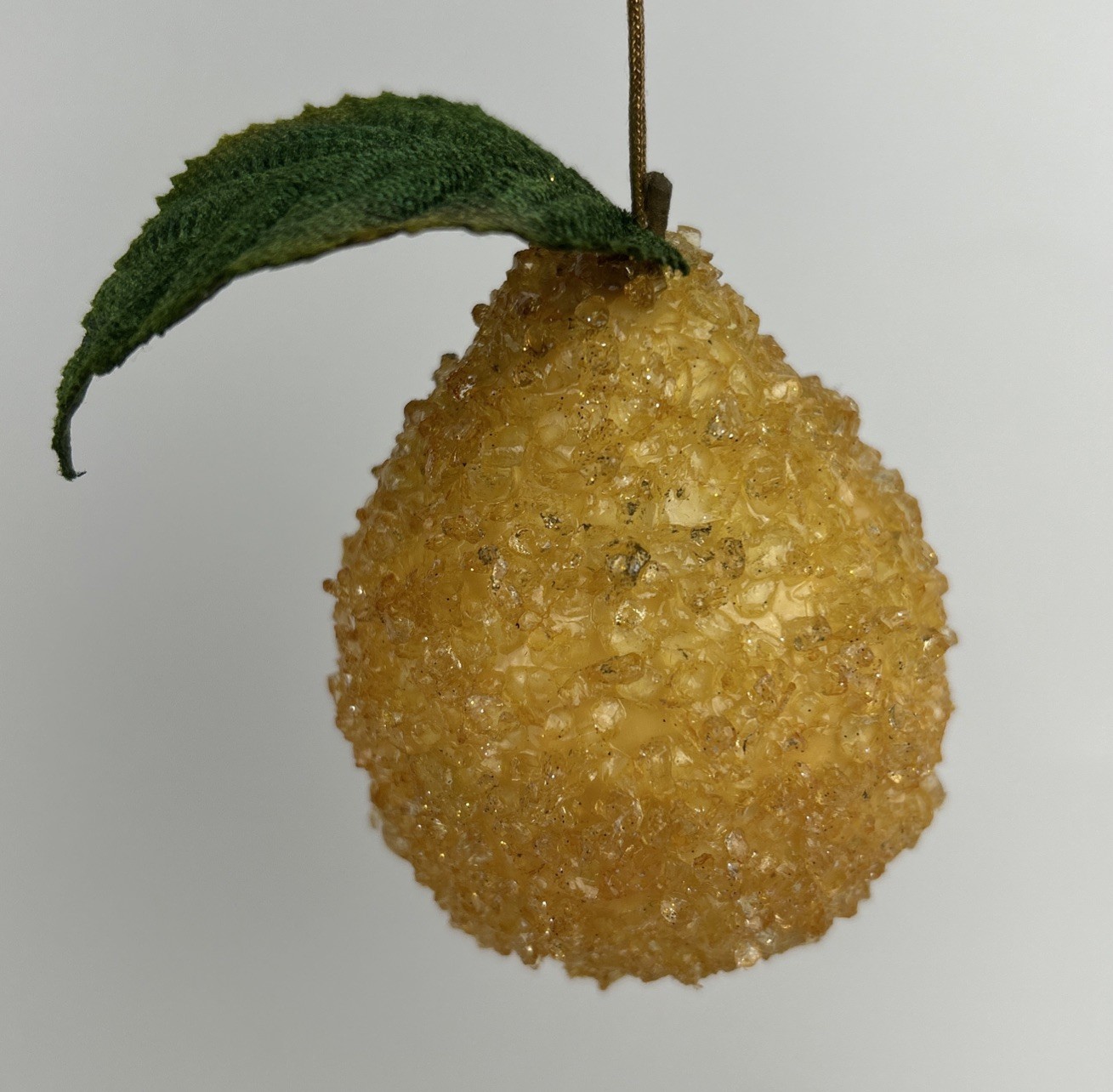 Vtg Set of (6) Sugar Beaded Golden Pear Christmas Tree Ornaments Sparkle Glitter
