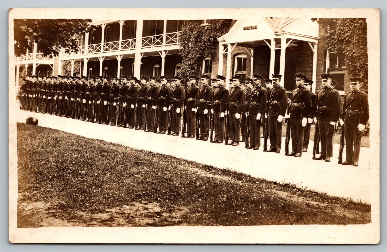 Postcard U.S. Army Military Soldiers Muster At Attention Rifle Real Photo RPPC