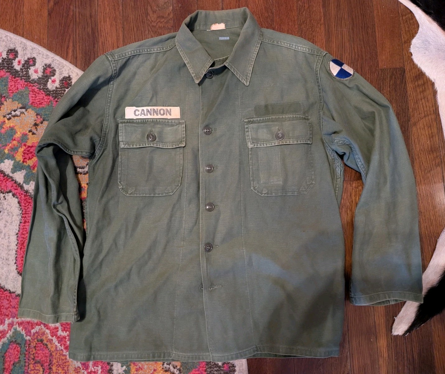 Vtg 1960s  Vietnam Era US Army OG-107 Cotton Sateen Shirt Fatigue