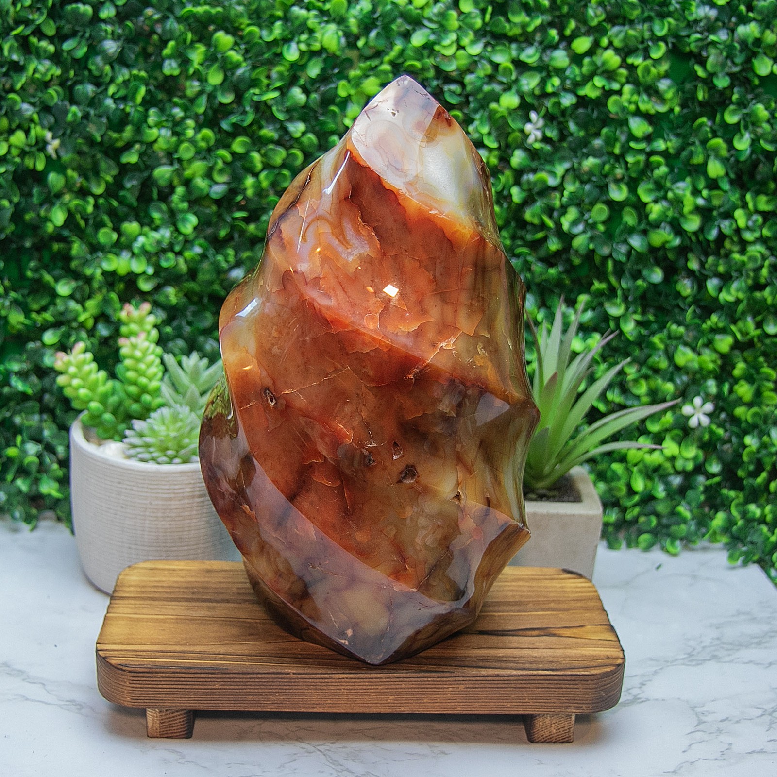 X-Large Carnelian Flame, Red Banded Sugar Druzy Agate Freeform Tower